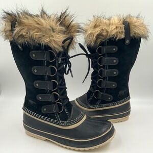 Sorel Waterproof Winter Snow Boots Women's Black Fur Lined Lace Up Tall